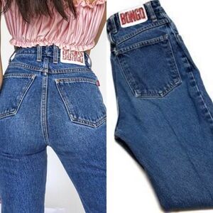 80s Vintage Bongo Dark Wash Stone Wash Extra High Rise Long Inseam Skinny Jeans